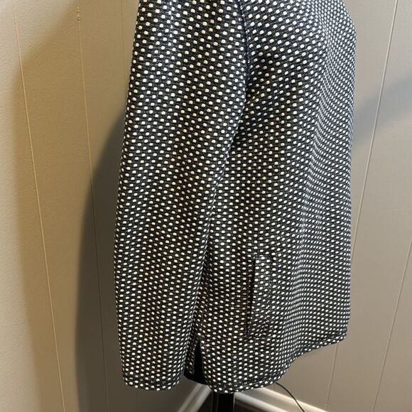 Talbots navy white dot textured stretch woven long sleeve pullover tunic. Medium - Picture 3 of 6